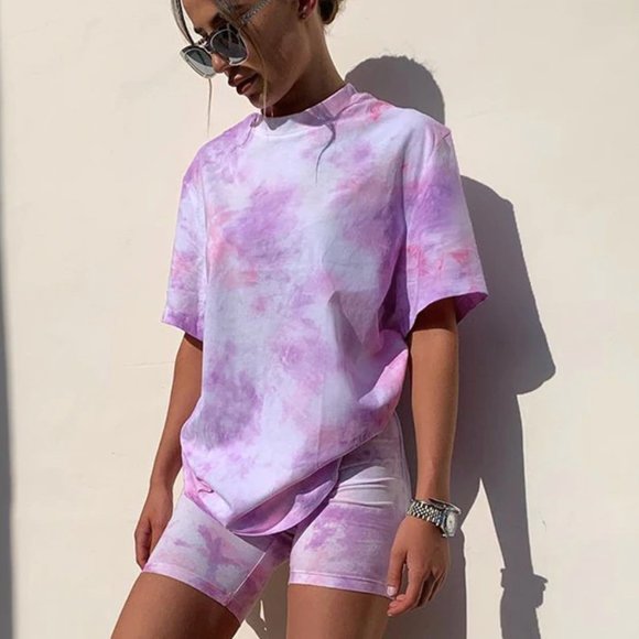 Tops - NEW Purple Pink Tie Dye Short/Tshirt Set
